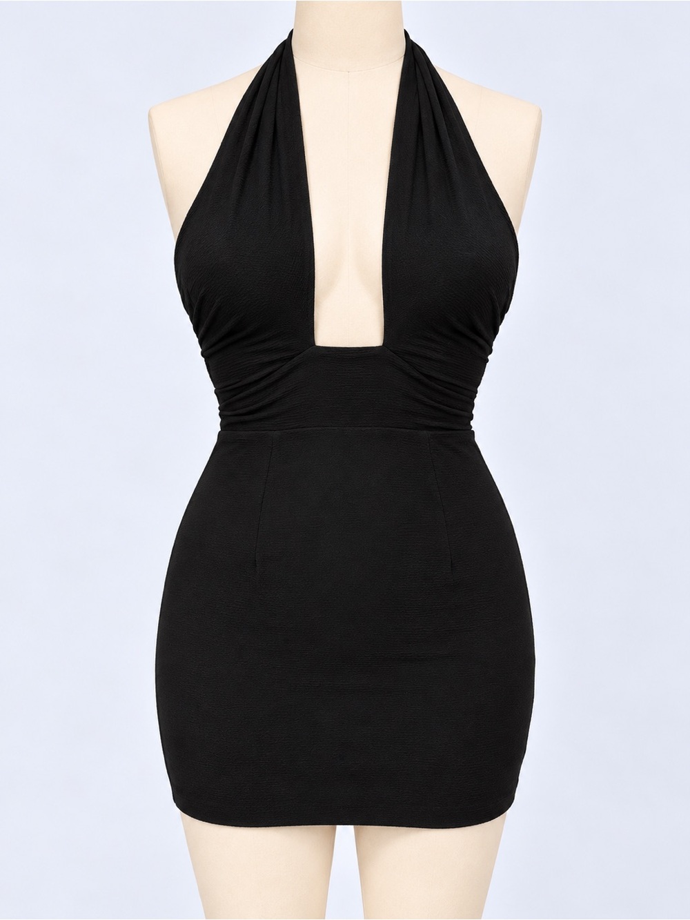 Black Halter Plunge Neck Dress